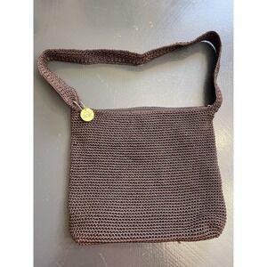 The Sak Brown Woven Purse Boho Hobo  Logo EUC